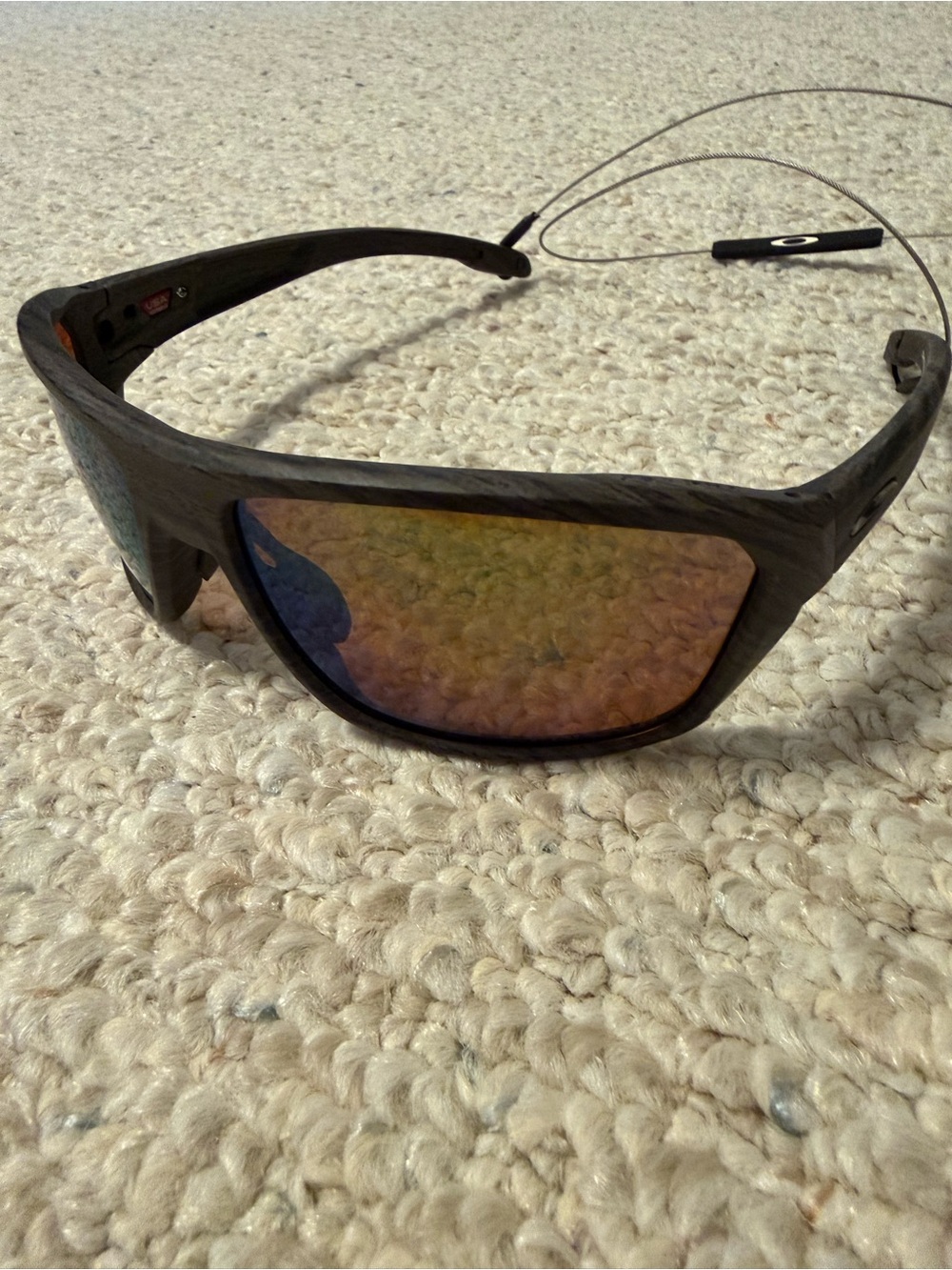 Oakley woodgrain Sport Sunglasses with tungsten Mirrored Lenses